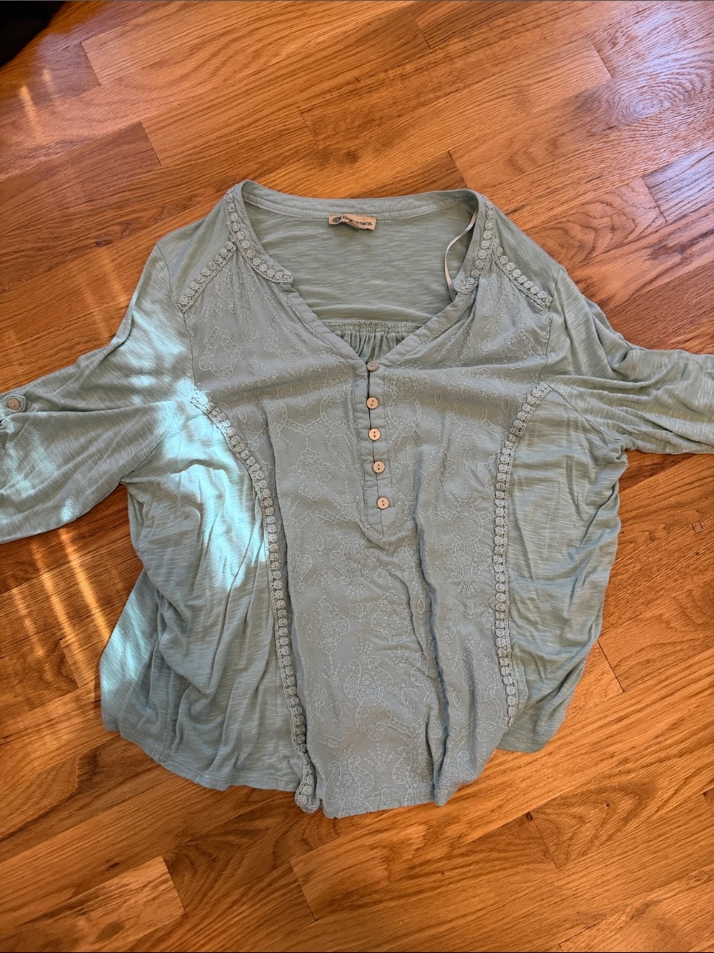 Democracy Light Blue Henley Tunic with Lace Trim